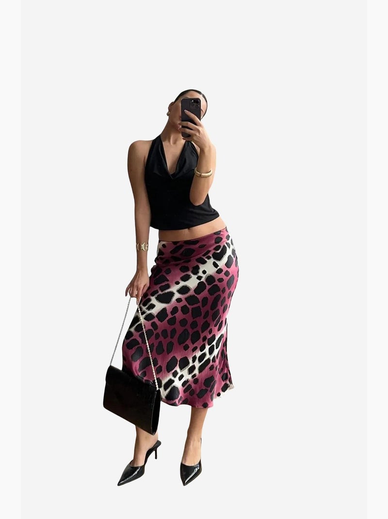 Falda midi de rayas de leopardo mixray Rojo burdeos - Kiabi