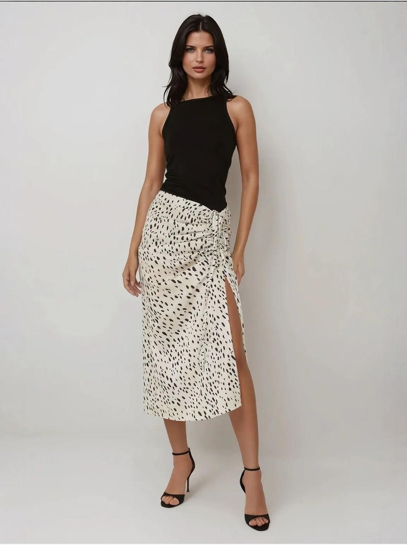Falda midi de satén ajustada estampada con abertura Multicolor - Kiabi