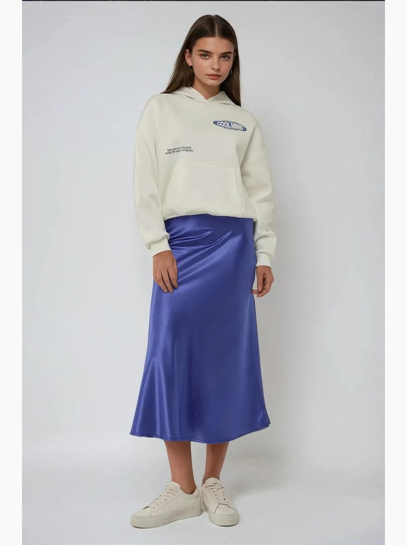 Falda midi de satén de cintura alta hiccup Azul cobalto - Kiabi