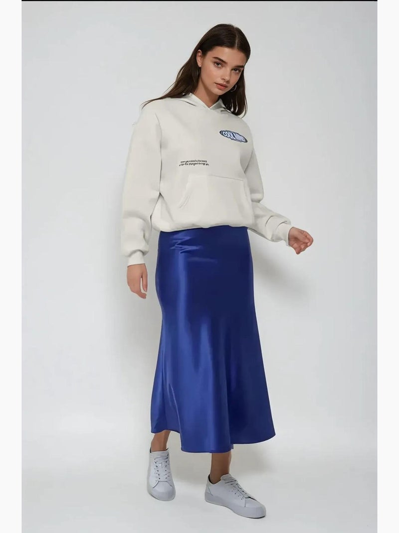 Falda midi de satén de cintura alta hiccup Azul cobalto - Kiabi