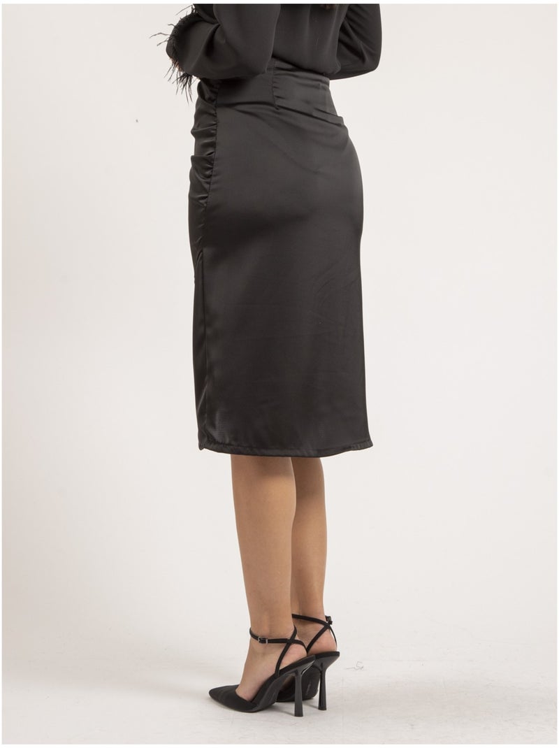 Falda midi de satén XARENA Negro - Kiabi