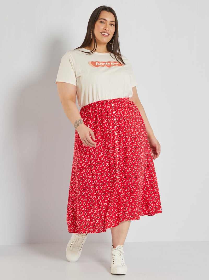 Falda midi de viscosa con estampado floral ROJO - Kiabi