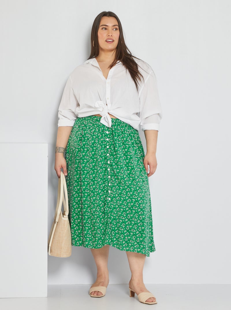 Falda midi de viscosa con estampado floral VERDE - Kiabi