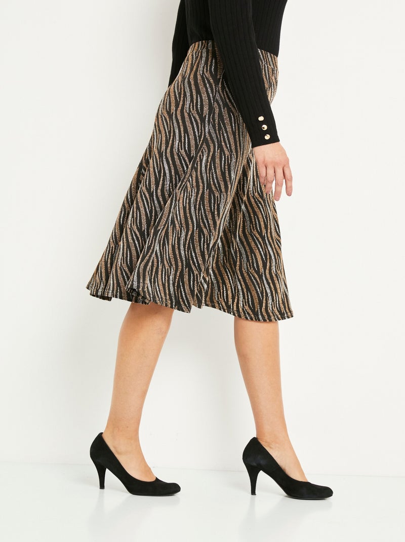 Falda midi de vuelo en punto de jacquard brillante - Afibel Negro - Kiabi