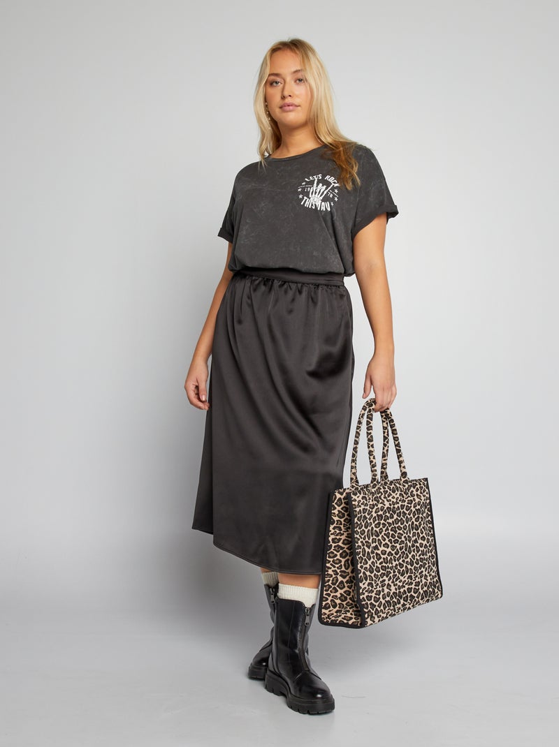 Falda midi efecto satinado negro - Kiabi
