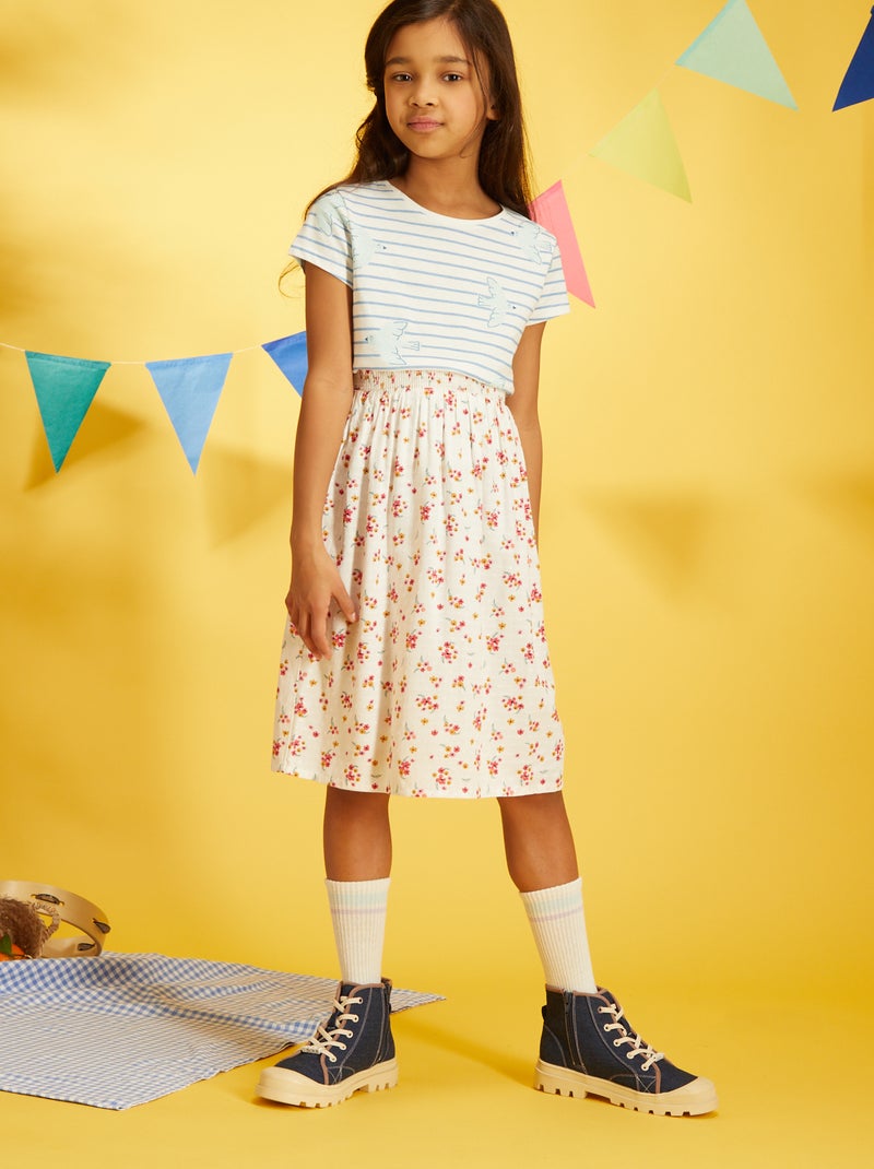 Falda midi estampada de flores BLANCO - Kiabi