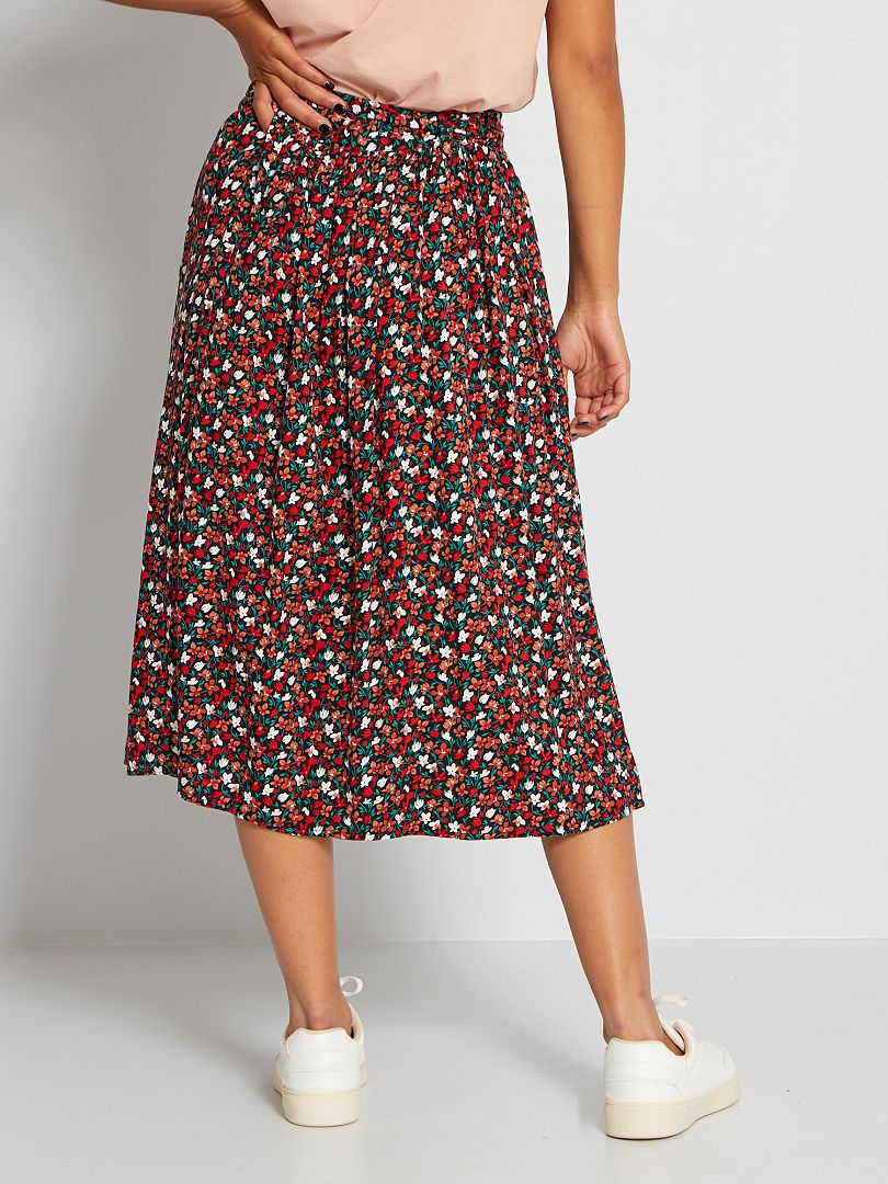 Falda midi estampada de 'flores' - NEGRO - Kiabi €