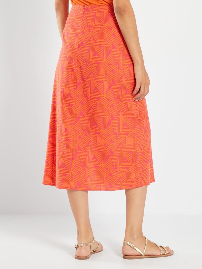 Falda midi estampada de lino ROSA - Kiabi