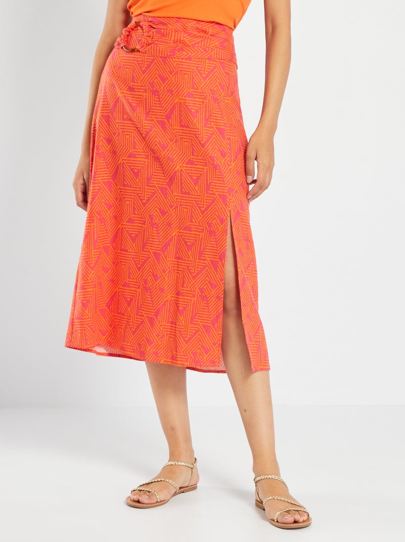 Falda midi estampada de lino ROSA - Kiabi