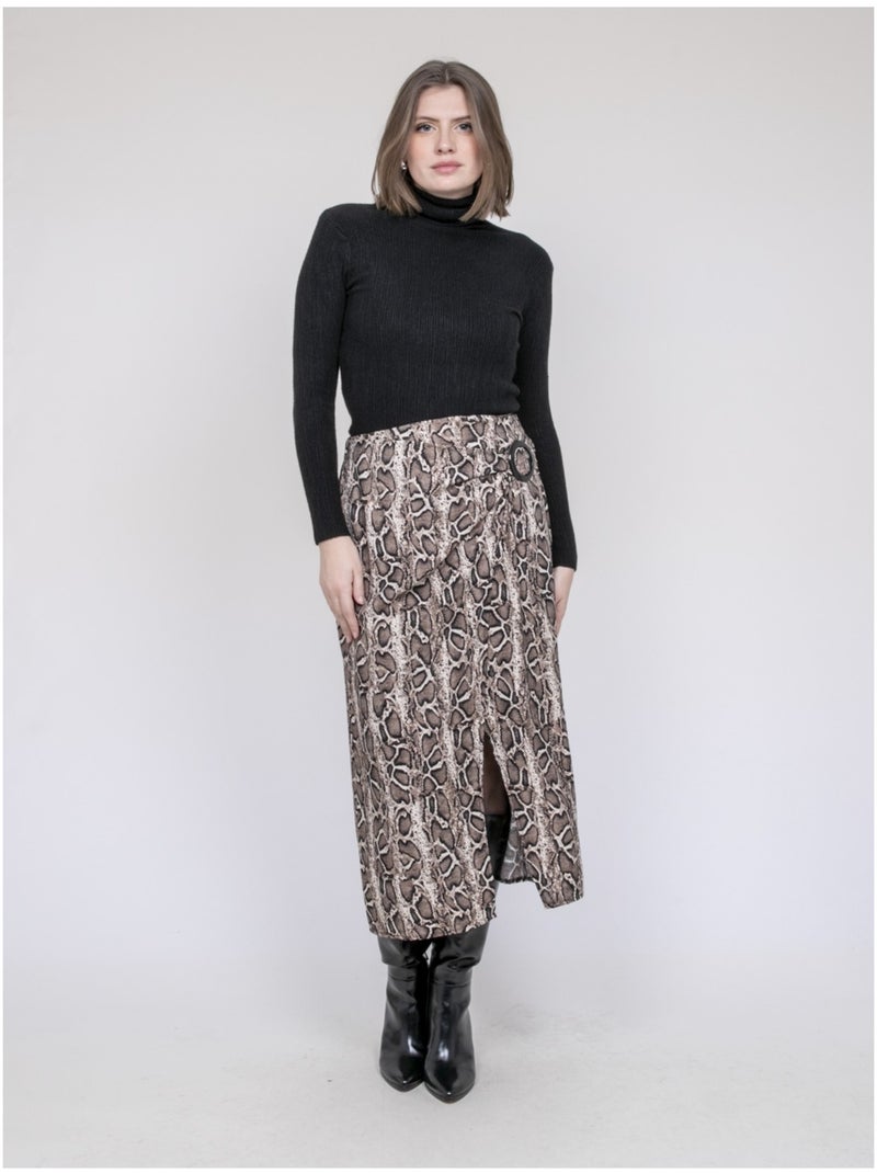 Falda midi estampado pitón XAVIA Beige - Kiabi