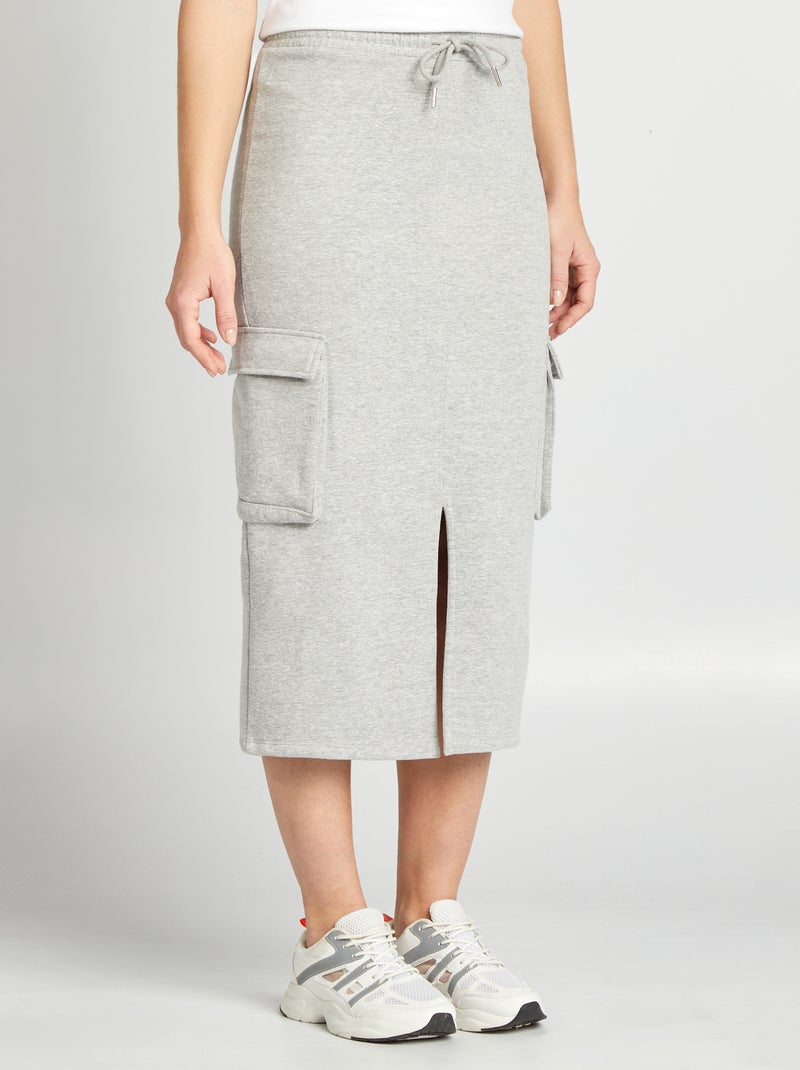 Falda midi estilo jogging con bolsillos GRIS - Kiabi