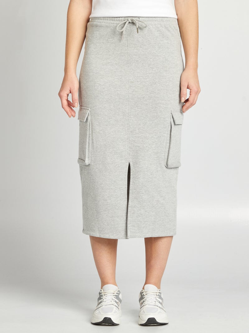 Falda midi estilo jogging con bolsillos GRIS - Kiabi