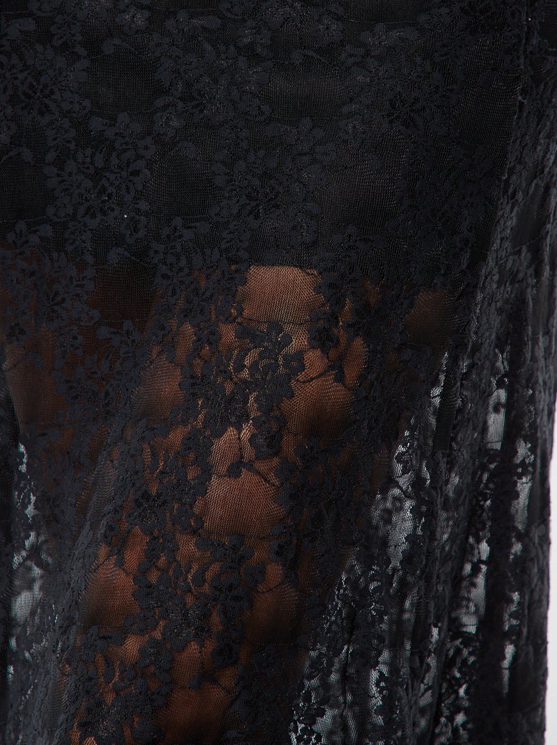 Falda midi evasé de encaje calado negro - Kiabi