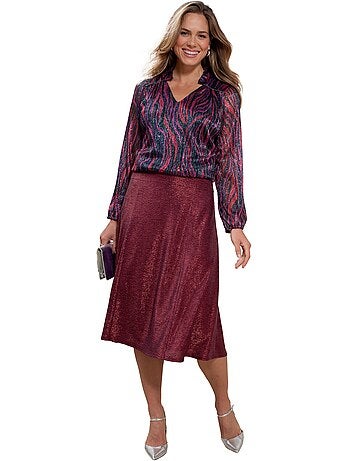 Falda midi evasé de punto brillante - Afibel