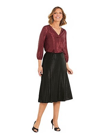 Falda midi evasé de punto brillante - Afibel