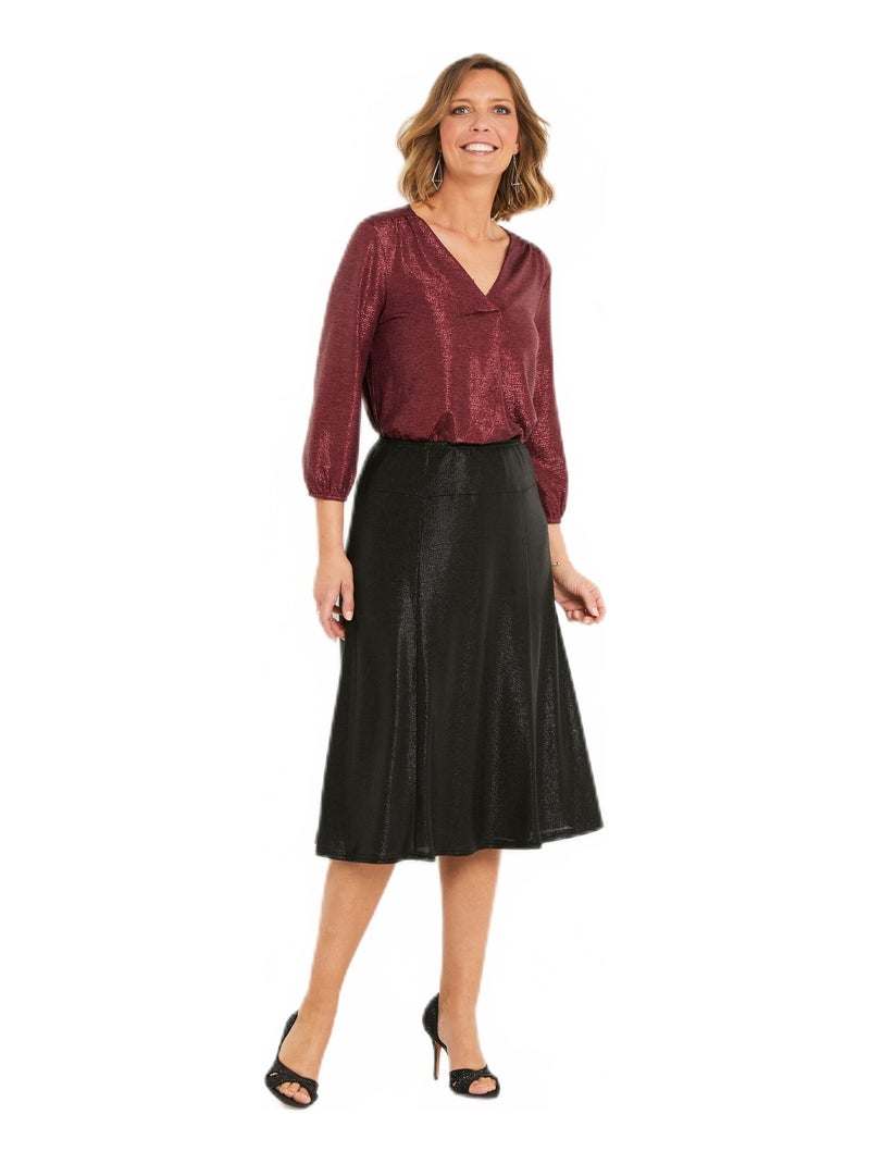 Falda midi evasé de punto brillante - Afibel Frambuesa - Kiabi