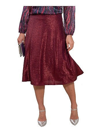 Falda midi evasé de punto brillante