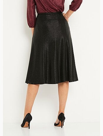 Falda midi evasé de punto brillante
