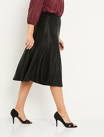 Falda midi evasé de punto brillante