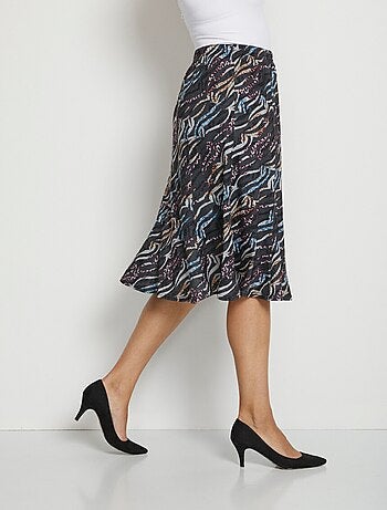 Falda midi evasé de punto estampado
