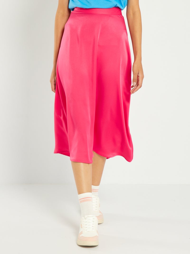 Falda midi evasé de satén ROSA - Kiabi