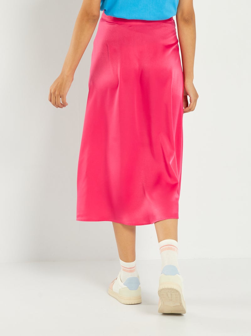 Falda midi evasé de satén ROSA - Kiabi