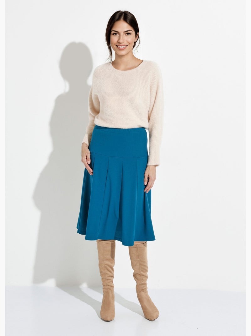 Falda midi evasé lisa con cintura elástica - Afibel Azul petróleo - Kiabi