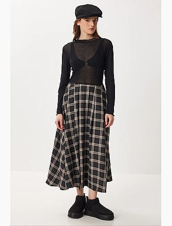 Falda midi evasé plisada de cuadros istanbul