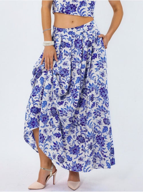 Falda midi floral de talle alto en línea a con pliegues busem - Kiabi Falda midi floral de talle alto en línea a con pliegues busem - Kiabi