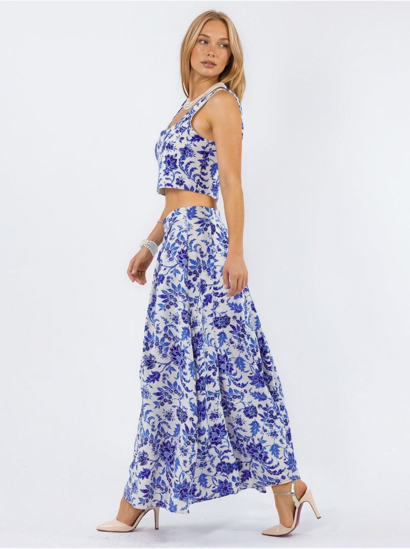 Falda midi floral de talle alto en línea a con pliegues busem Multicolor - Kiabi