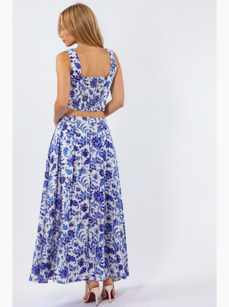 Falda midi floral de talle alto en línea a con pliegues busem Multicolor - Kiabi