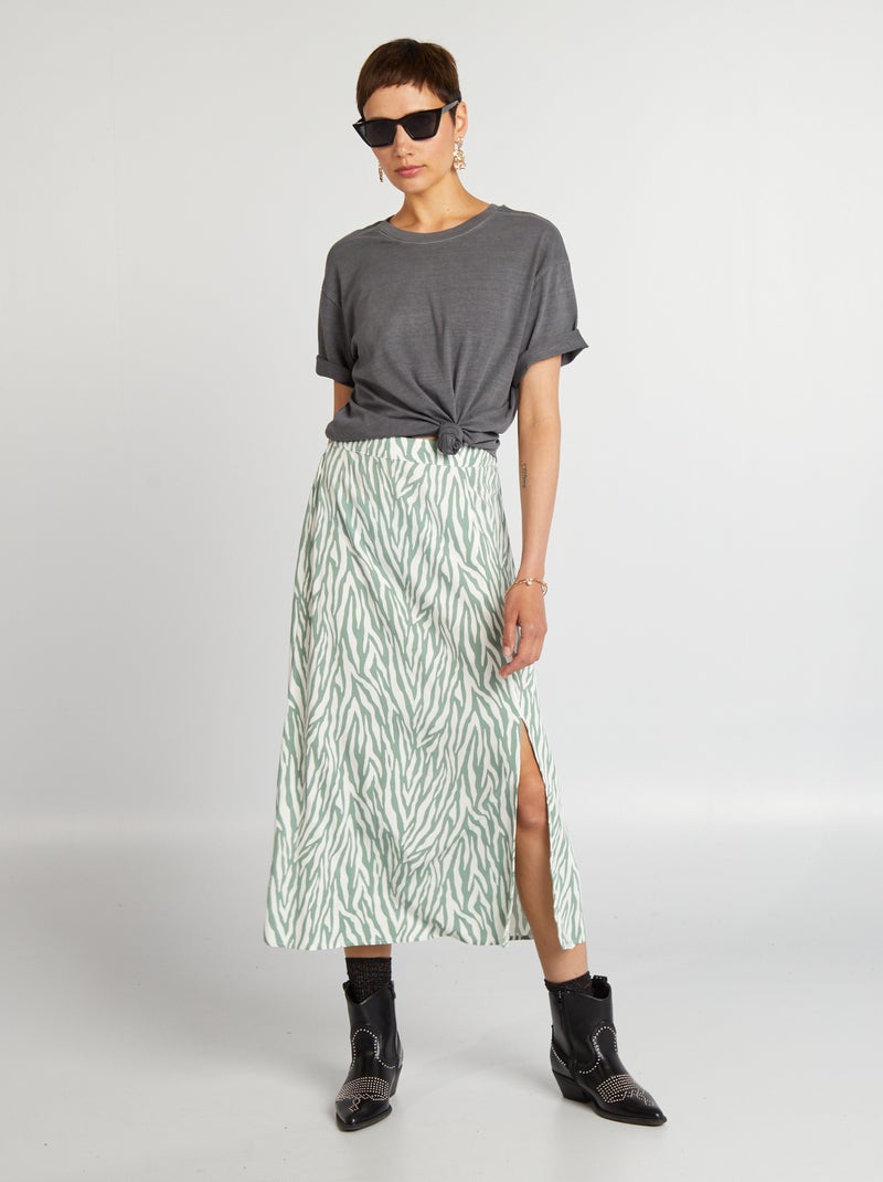Falda midi fluida estampada VERDE - Kiabi
