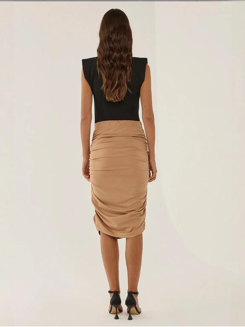 Falda midi fruncida Beige natural - Kiabi