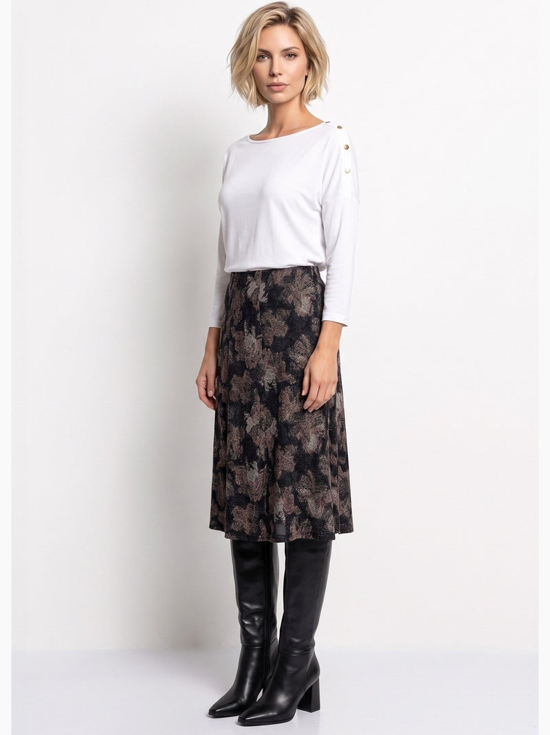 Falda midi holgada de punto estampada - afibel Gris - Kiabi