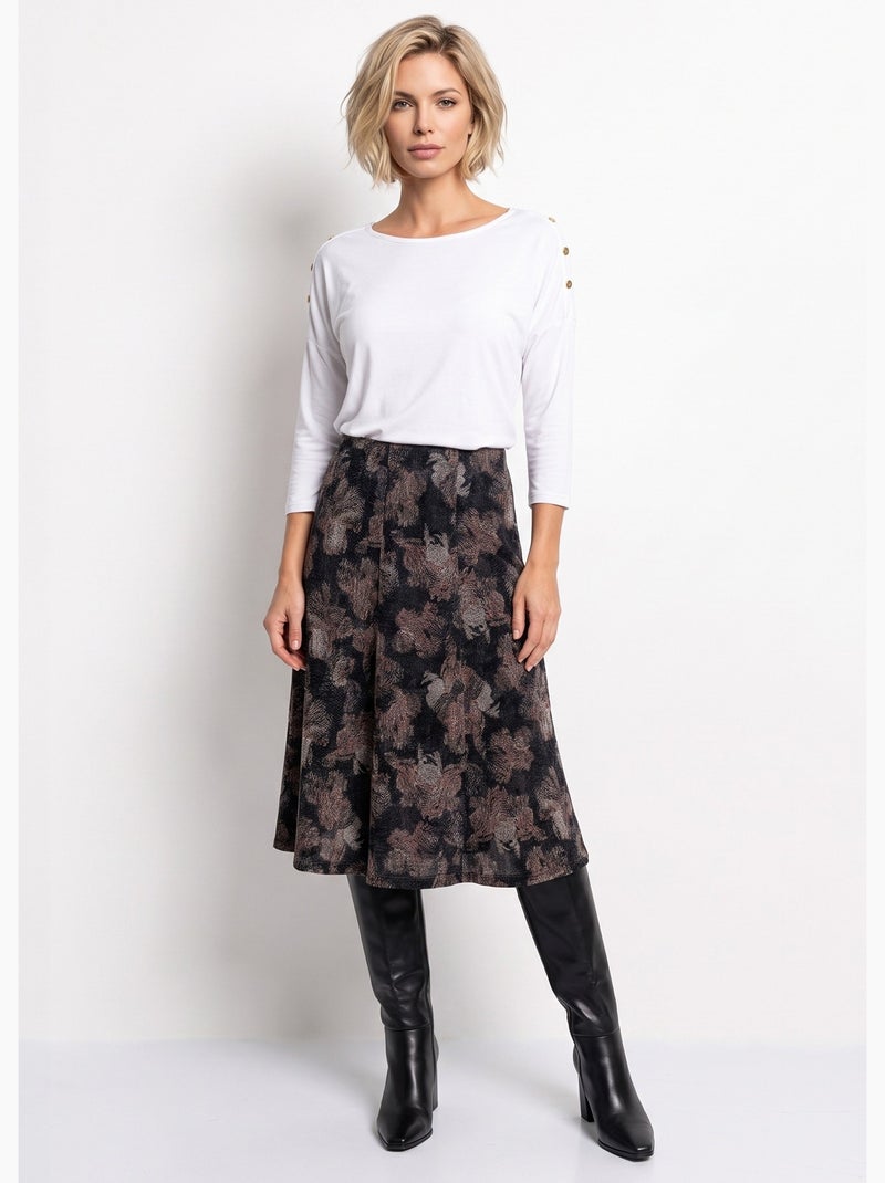 Falda midi holgada de punto estampada - afibel Gris - Kiabi