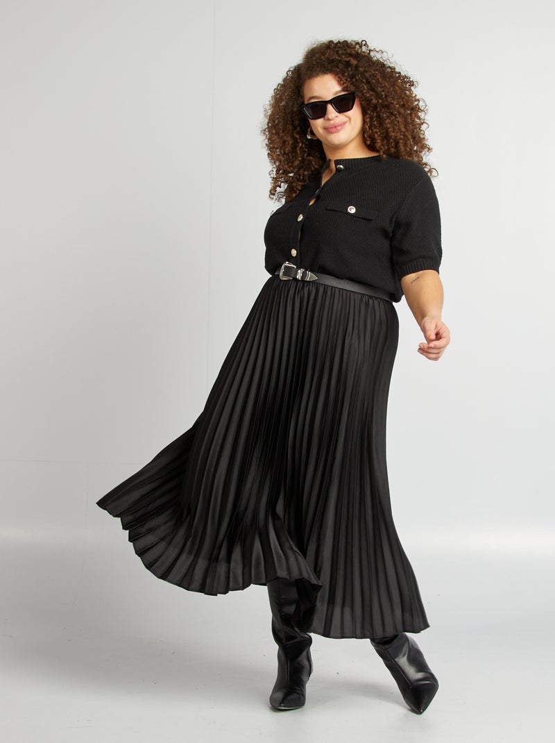 Falda midi plisada lisa negro - Kiabi