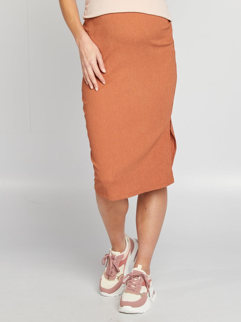 Falda midi premamá de punto gofrado MARRON - Kiabi