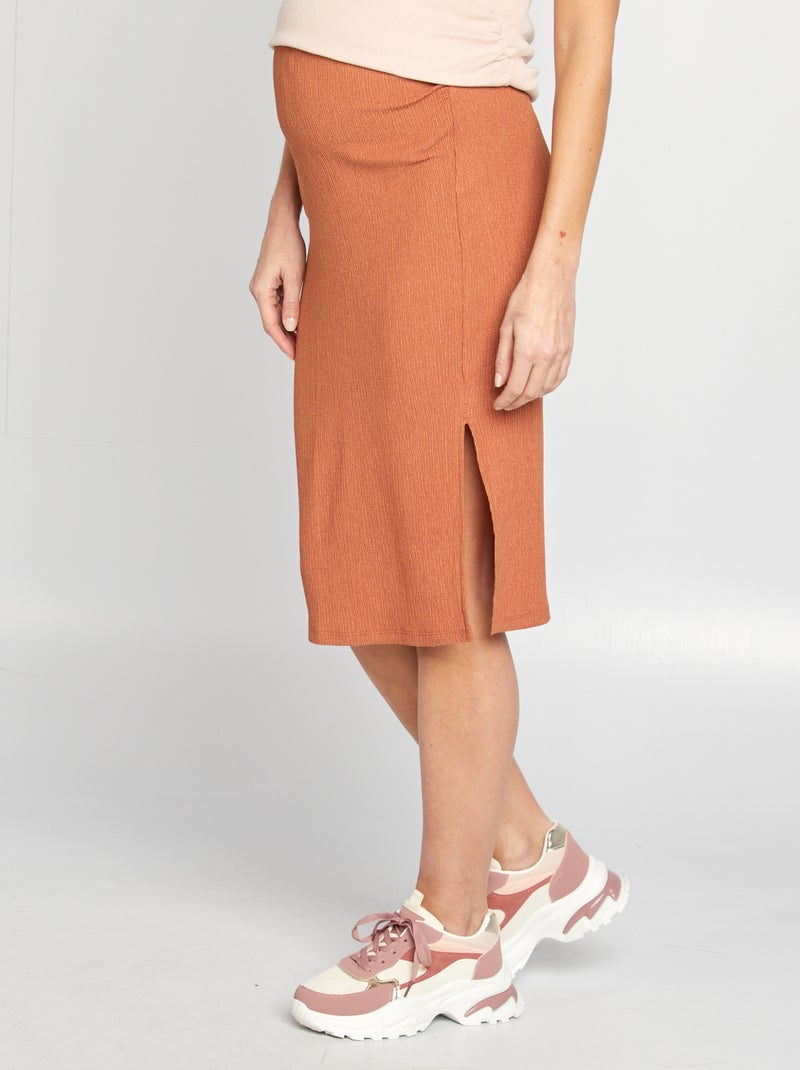 Falda midi premamá de punto gofrado MARRON - Kiabi