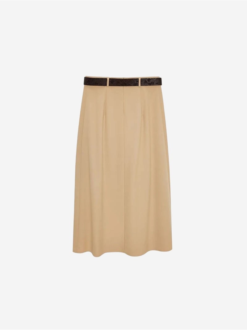 Falda midi recta de crepé de tiro alto dilvin Beige arcilla - Kiabi