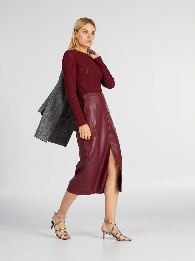 Falda midi sintética + bolsillos cargo ROJO - Kiabi