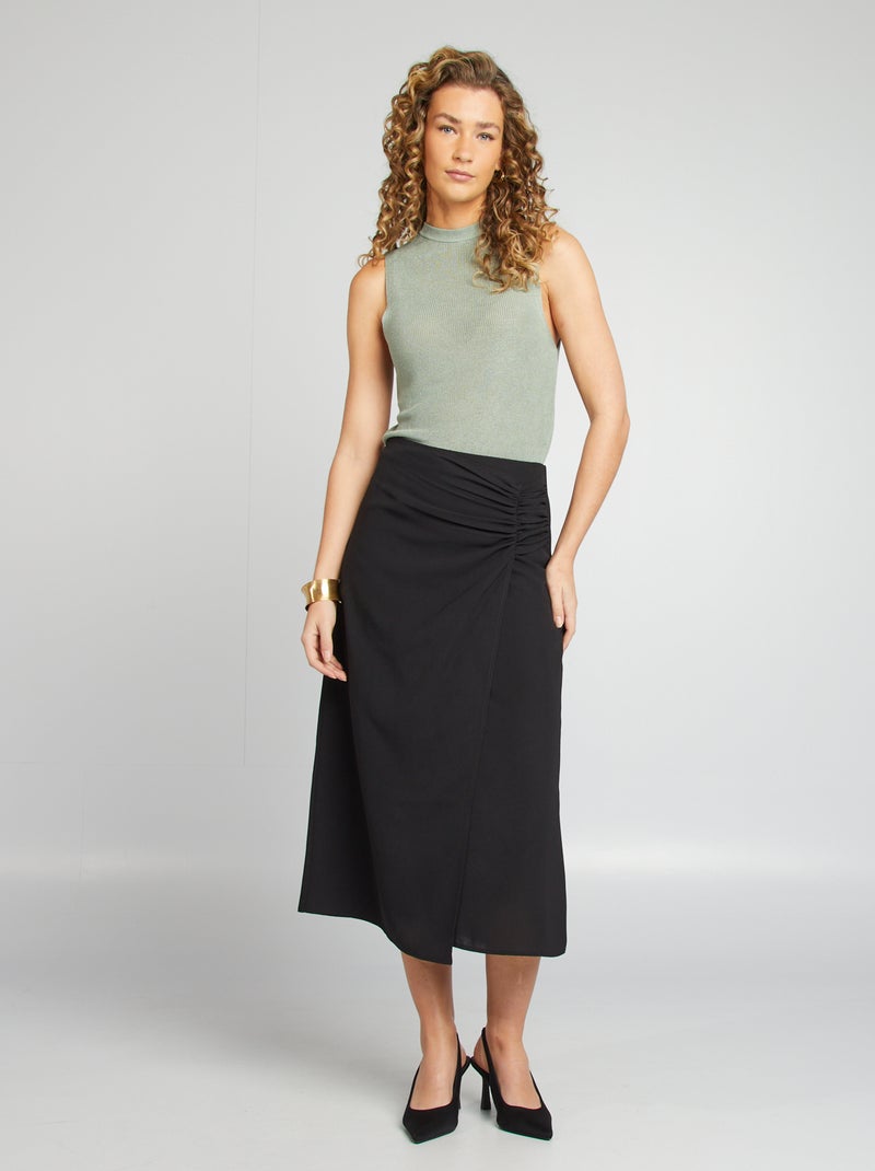 Falda midi vaporosa de efecto drapeado negro - Kiabi