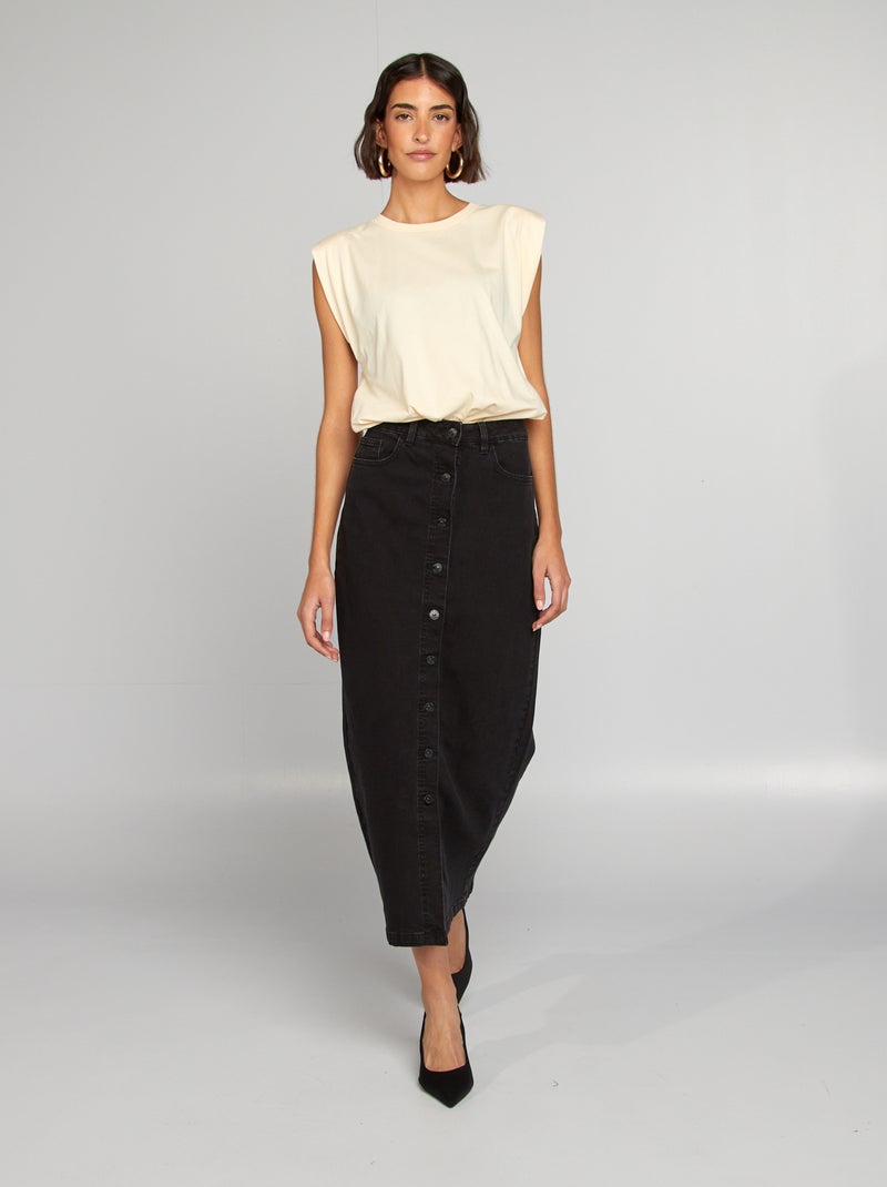 Falda midi vaquera con cierre de botones GRIS - Kiabi