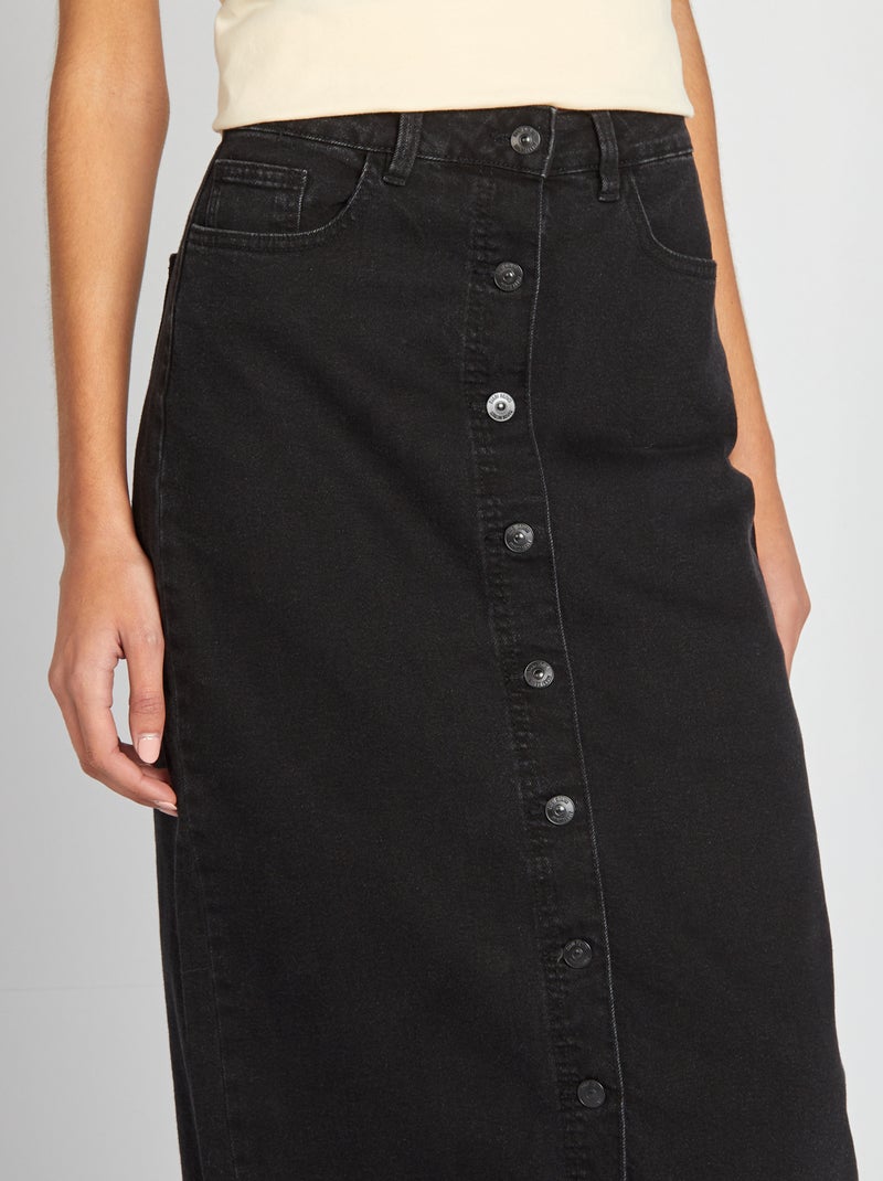 Falda midi vaquera con cierre de botones GRIS - Kiabi