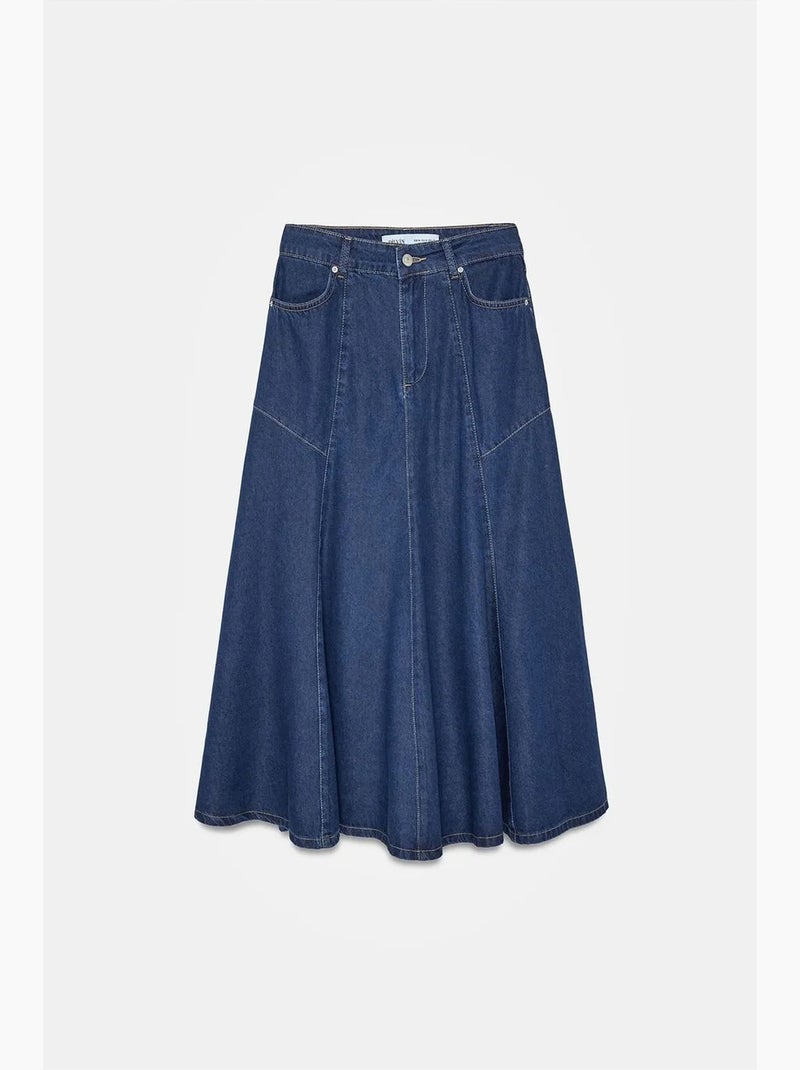 Falda midi vaquera de línea a de tiro alto dilvin Azul ultramar - Kiabi