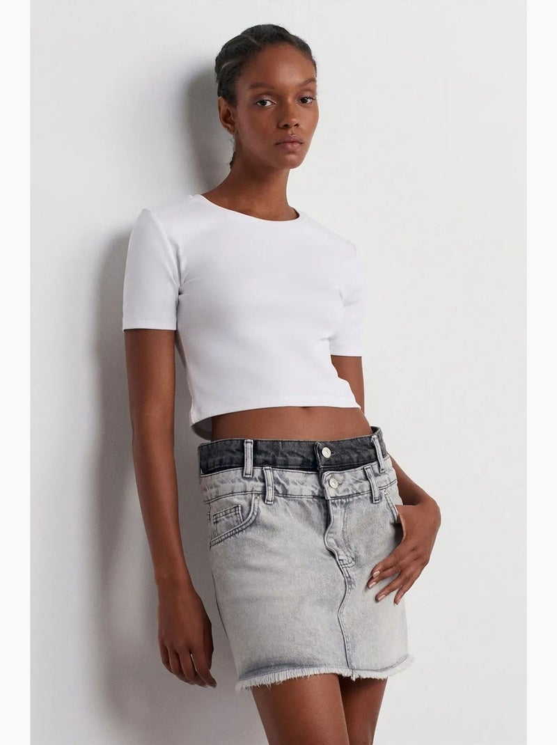 Falda mini vaquera de tiro medio para mujer dilvin Gris claro - Kiabi