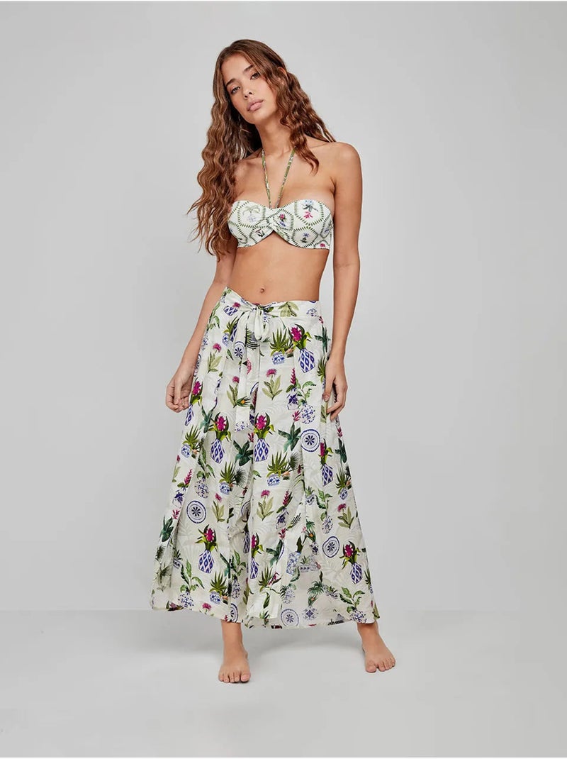 Falda pantalón con estampado tropical anudada en cintura Multicolor - Kiabi