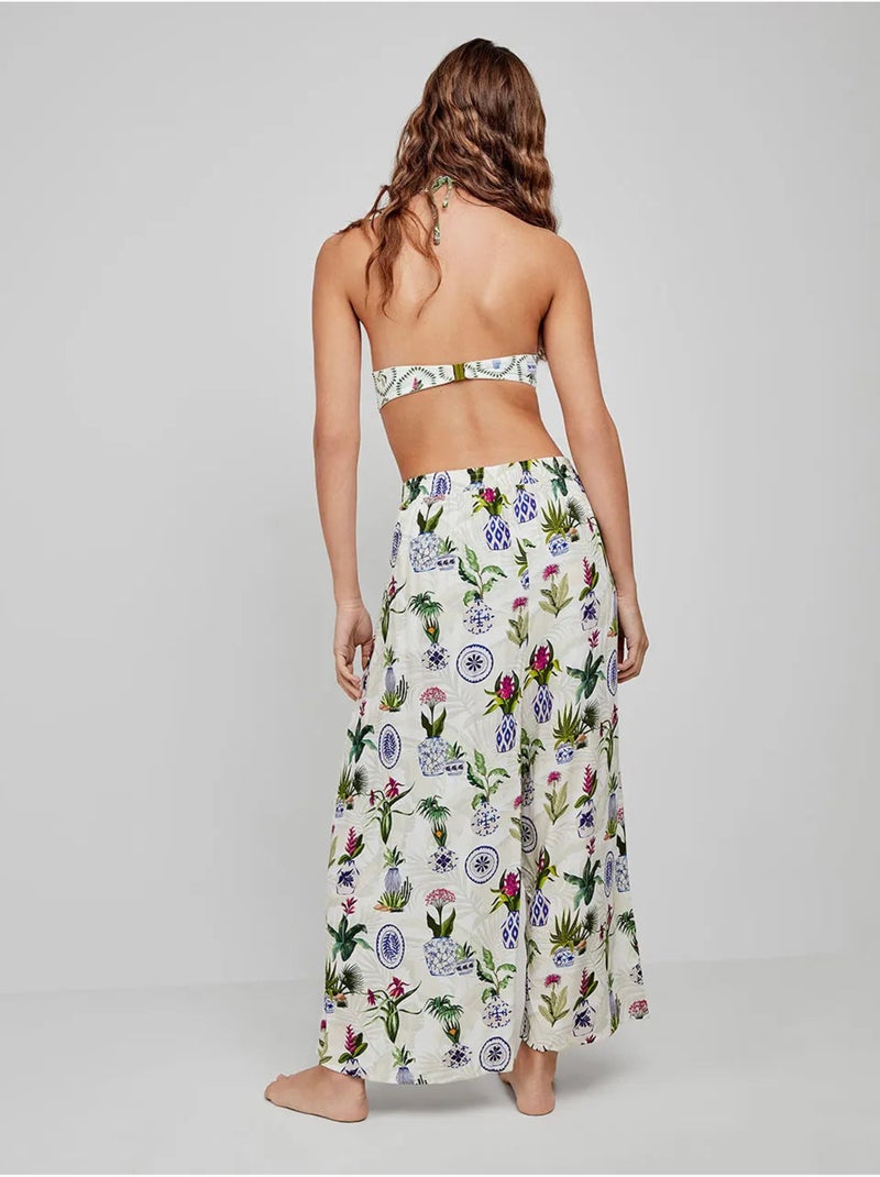 Falda pantalón con estampado tropical anudada en cintura Multicolor - Kiabi