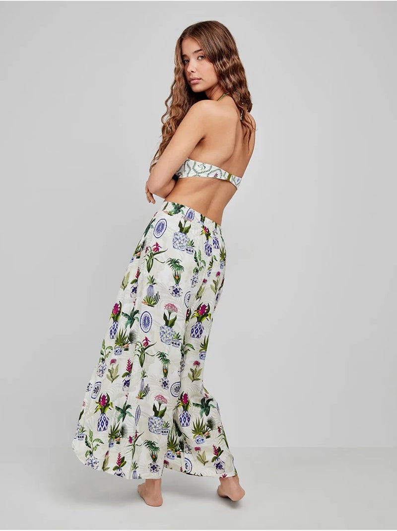 Falda pantalón con estampado tropical anudada en cintura Multicolor - Kiabi