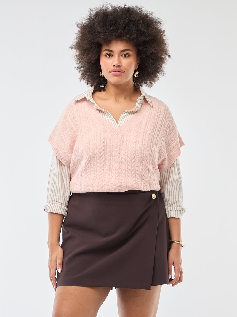 Falda pantalón con panel cruzado y botón decorativo Marron - Kiabi