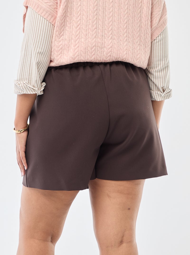 Falda pantalón con panel cruzado y botón decorativo Marron - Kiabi